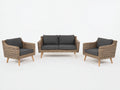 Sofás de exterior de ratán 150 x 75 x 80 cm - marrón natural-gris oscuro - conjunto de 3 piezas para jardín