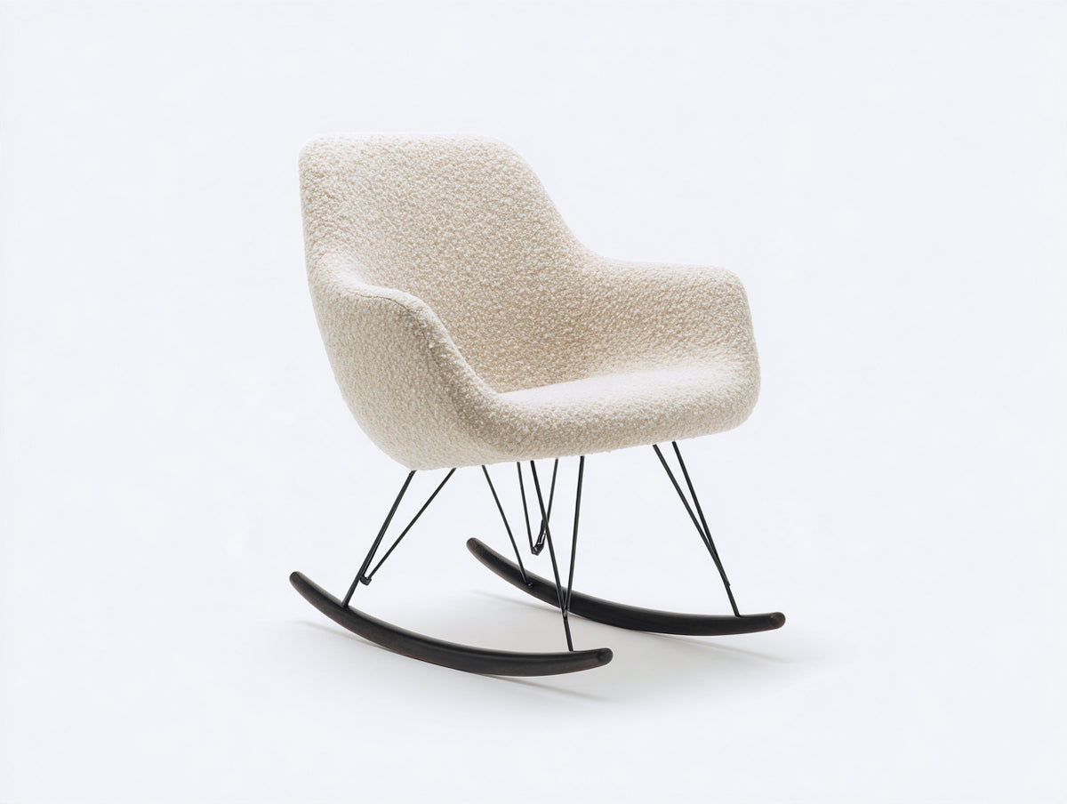 Mecedora de borreguillo 75x80x85 cm - Blanco roto y negro - Base curva de madera y diseño moderno para salón