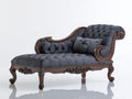 Chaise longue tapizada 190x90x105 cm - Gris antracita y marrón oscuro - Diseño clásico capitoné con madera tallada