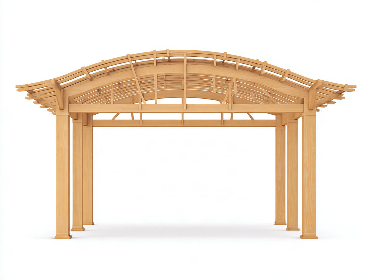 Pérgola de jardín de madera 400 x 300 x 270 cm - madera natural - estructura abierta con cubierta curva