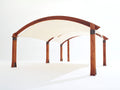Pérgola de jardín de madera 400x300x250 cm - Marrón y blanco - Techo textil curvo