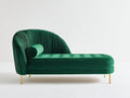 Chaise longue de terciopelo 175x75x85 cm - Verde oscuro y dorado - Diseño curvo para salón y zona de descanso