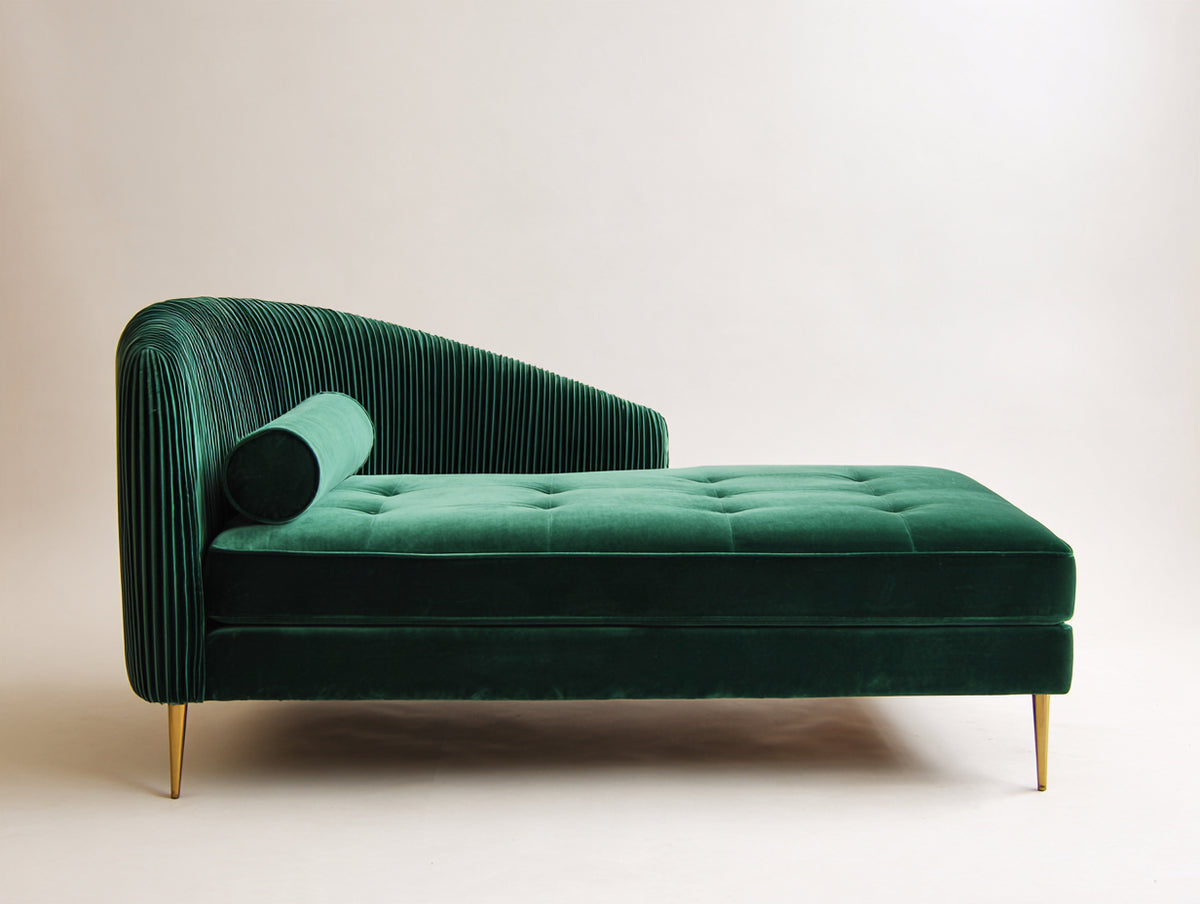 Chaise longue de terciopelo 180 x 80 x 82 cm - verde oscuro-dorado - diseño capitoné elegante para salón