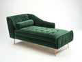 Chaise longue de terciopelo 190 x 85 x 90 cm - verde oscuro-dorado - diseño capitoné con respaldo envolvente para salón