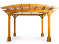 Pérgola de jardín de madera 360x300x250 cm - Marrón miel - Techo curvo de lamas