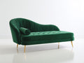 Chaise longue tapizada 180x80x85 cm - verde oscuro - diseño curvo con asiento capitoné y patas metálicas para salón