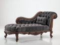 Chaise longue tapizada 185x85x95 cm - gris oscuro y marrón - diseño capitoné clásico con respaldo curvo y estructura decorativa de madera para salón