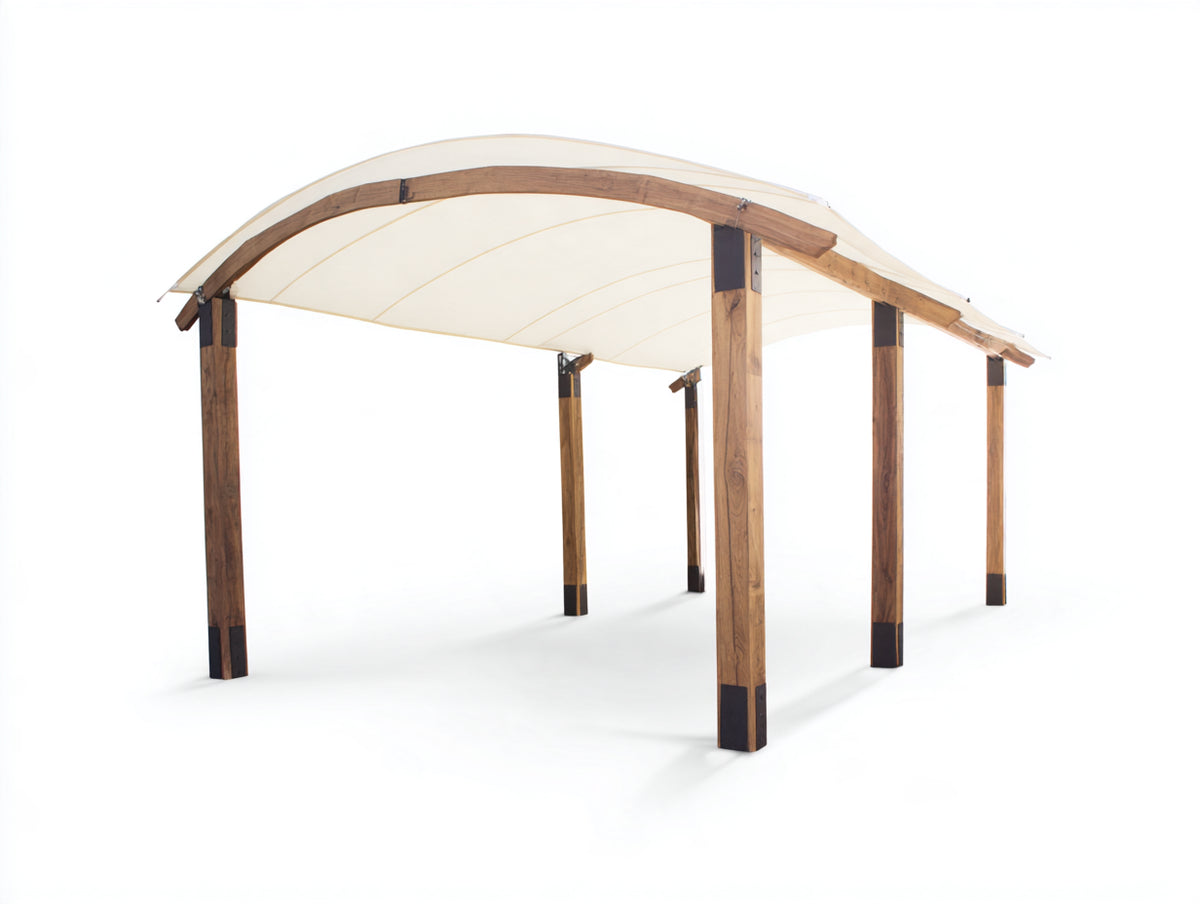 Pérgola de jardín de madera 400 x 300 x 250 cm - marrón natural-beige - cubierta arqueada para exterior