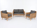 Sofás de exterior de ratán 150x80x80 cm - Marrón claro y gris oscuro - Con dos sillones para jardín y terraza