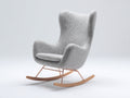 Mecedora tapizada 85x95x105 cm - gris claro y madera - respaldo alto envolvente con base curva para salón y dormitorio