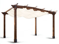 Pérgola de jardín de madera 400x300x250 cm - Marrón y blanco - Techo textil ondulado