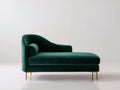 Chaise longue de terciopelo 175 x 80 x 82 cm - verde esmeralda y dorado - diseño curvo con respaldo envolvente